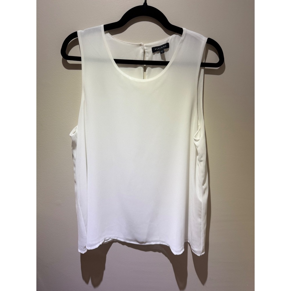 Pleione White Sleeveless Keyhole Back Blouse Top Large